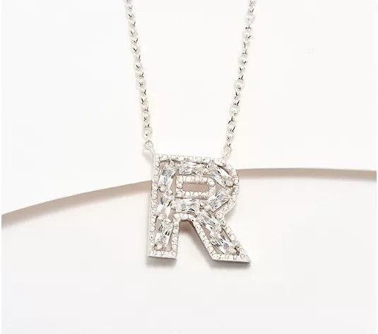 Diamonique Pave Initial Necklace, Sterling Silver - QVC.com | QVC