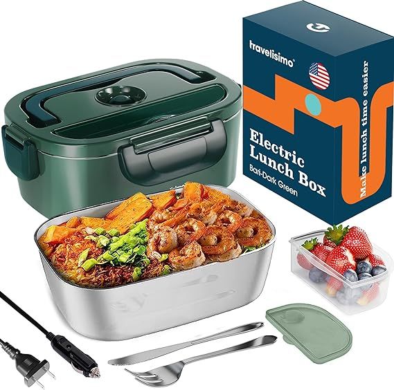 TRAVELISIMO Electric Lunch Box 80W, 3 in 1 Ultra Quick Portable Food Warmer 12/24/110V, Heated Lu... | Amazon (US)