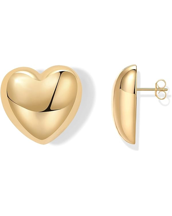 PAVOI 14K Gold Plated Sterling Silver Posts Chunky Heart Statement Earrings for Women | Love Frie... | Amazon (US)
