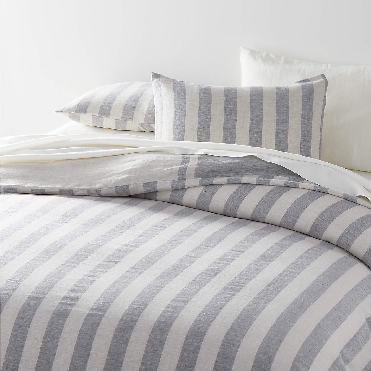 Jackie Reversible Stripe Linen Grey Full/Queen Duvet by Leanne Ford + Reviews | Crate & Barrel | Crate & Barrel