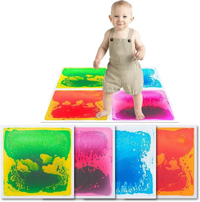 Art3d Liquid Sensory Floor Tiles 30 x 30 cm Playroom Dance Floor Square Colourful 4 Tiles | Amazon (US)