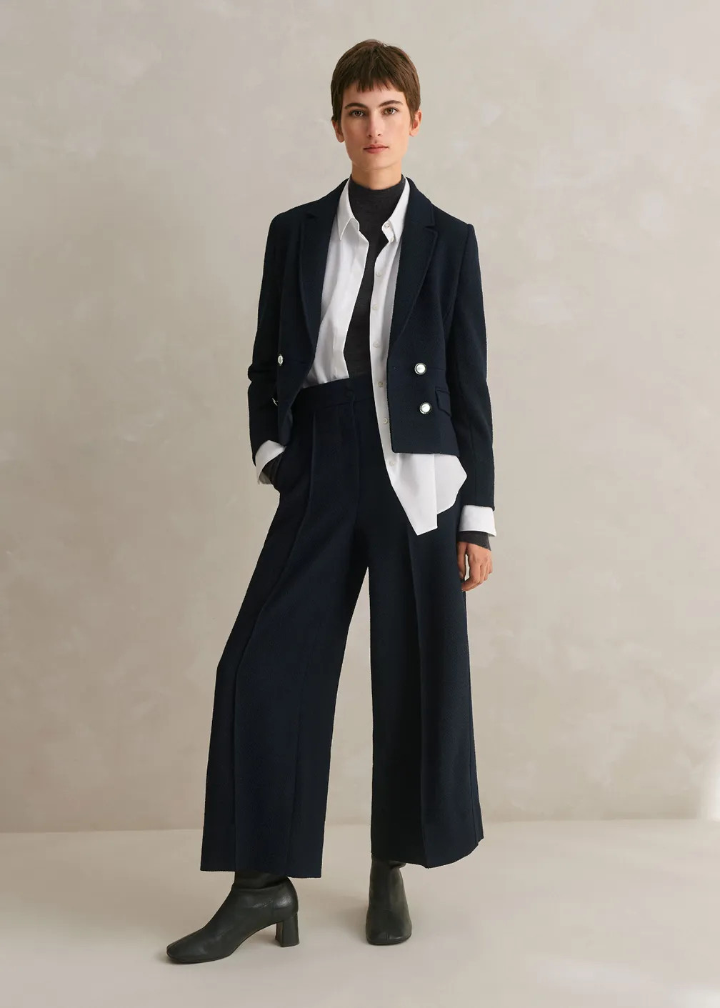 Textured High-Waisted Wide-Leg Crop Trouser | ME+EM Global (Excluding US)