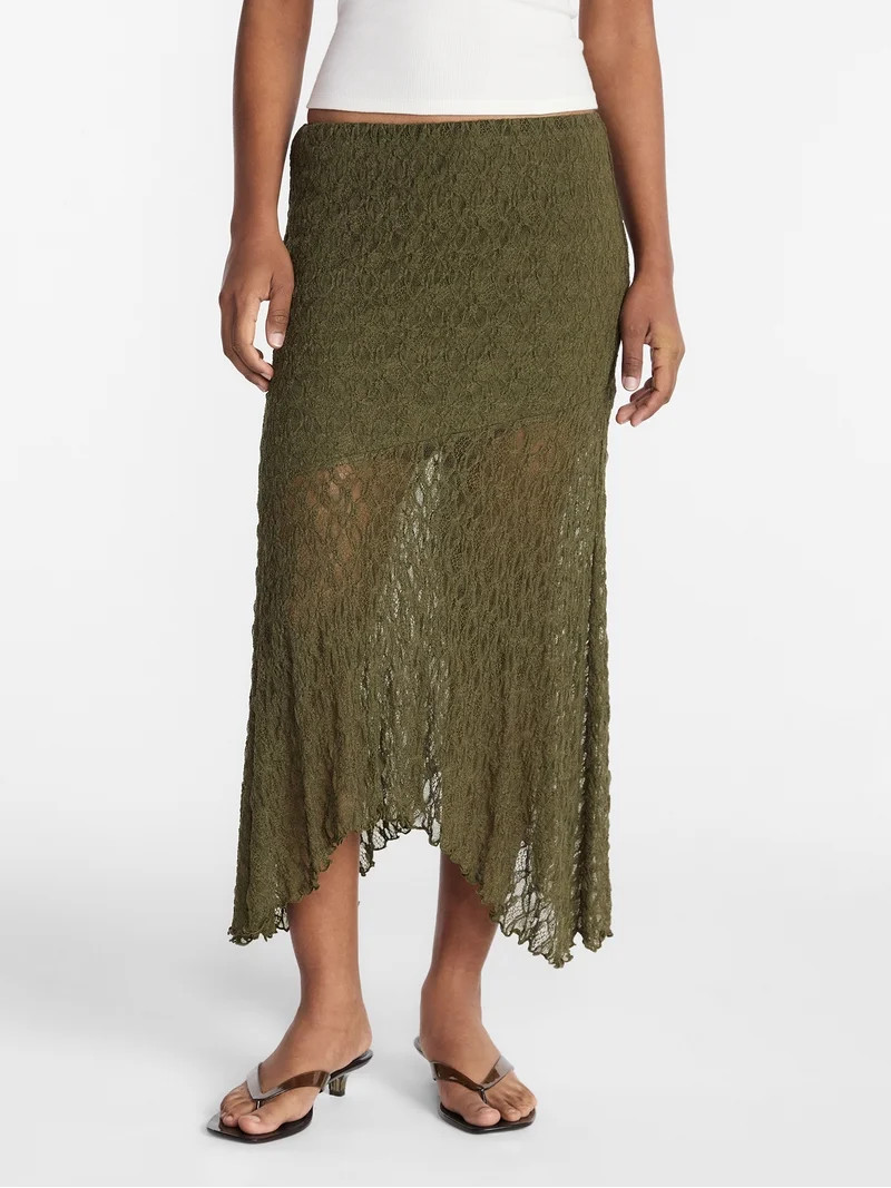 No Boundaries Asymmetrical Lace Midi Skirt, Women's XXS-XXL | Walmart (US)