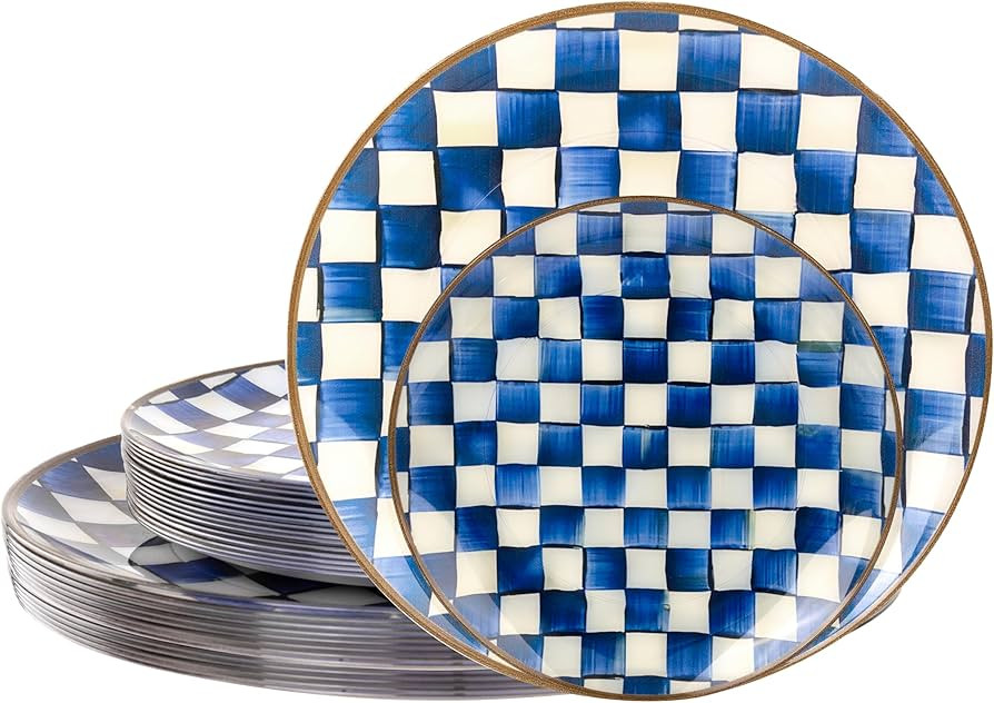 U-QE 20PCS Blue Plastic Plates for Party - Retro Checkered Plates Disposable Heavy Duty - Blue an... | Amazon (US)