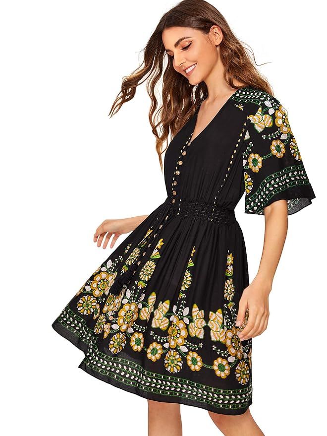 Milumia Women's Boho Button Up Split Floral Print Flowy Party Dress | Amazon (US)