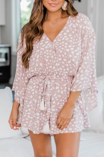 Trusting In You Dotted Romper Taupe | The Pink Lily Boutique