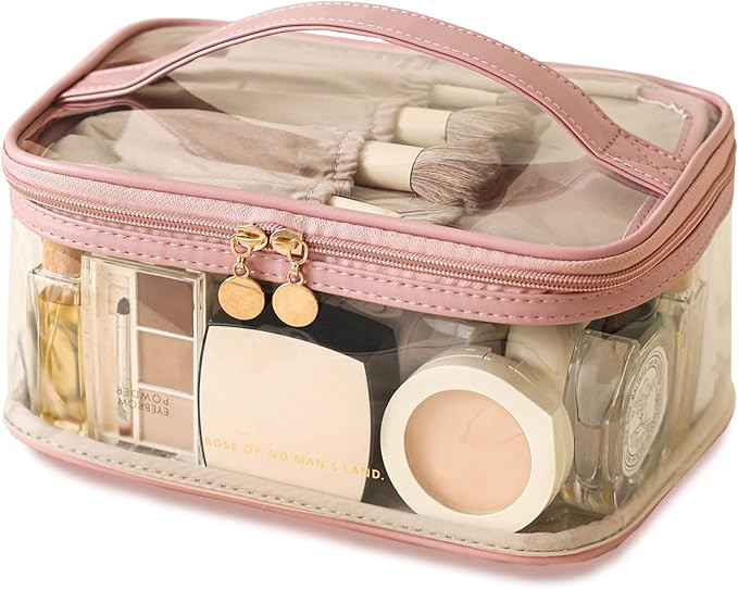 Large Clear Makeup Bag Big Travel Cosmetic Bag On-the-go Toiletry Bag with Handle Transparent Toi... | Amazon (US)