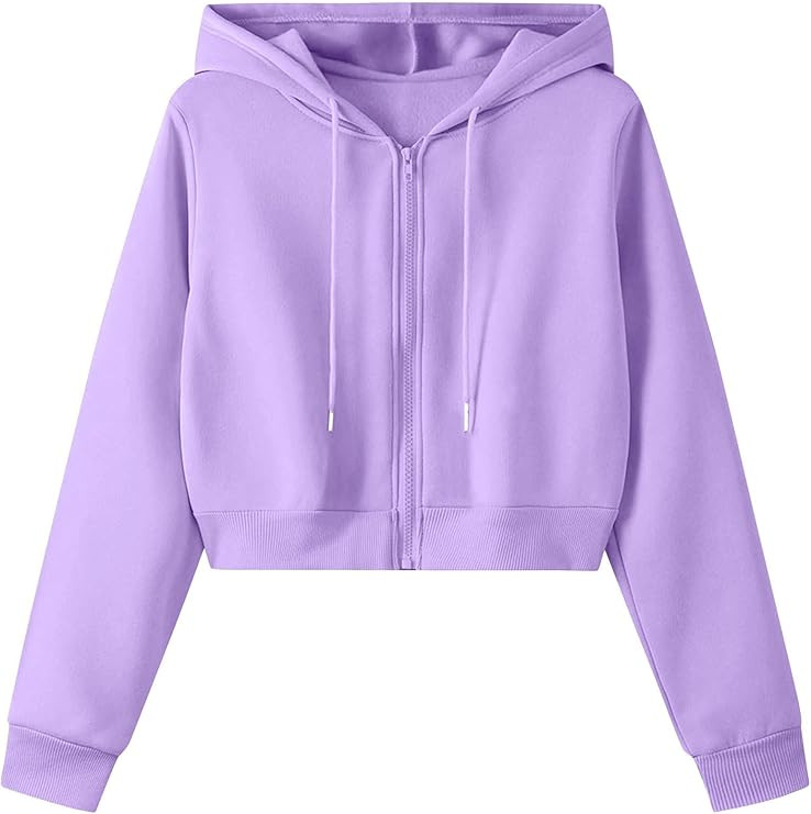 Remidoo Women's Zip Up Cropped Hoodie Crop Top Sweatshirt Drawstring Long Sleeve Jacket | Amazon (US)