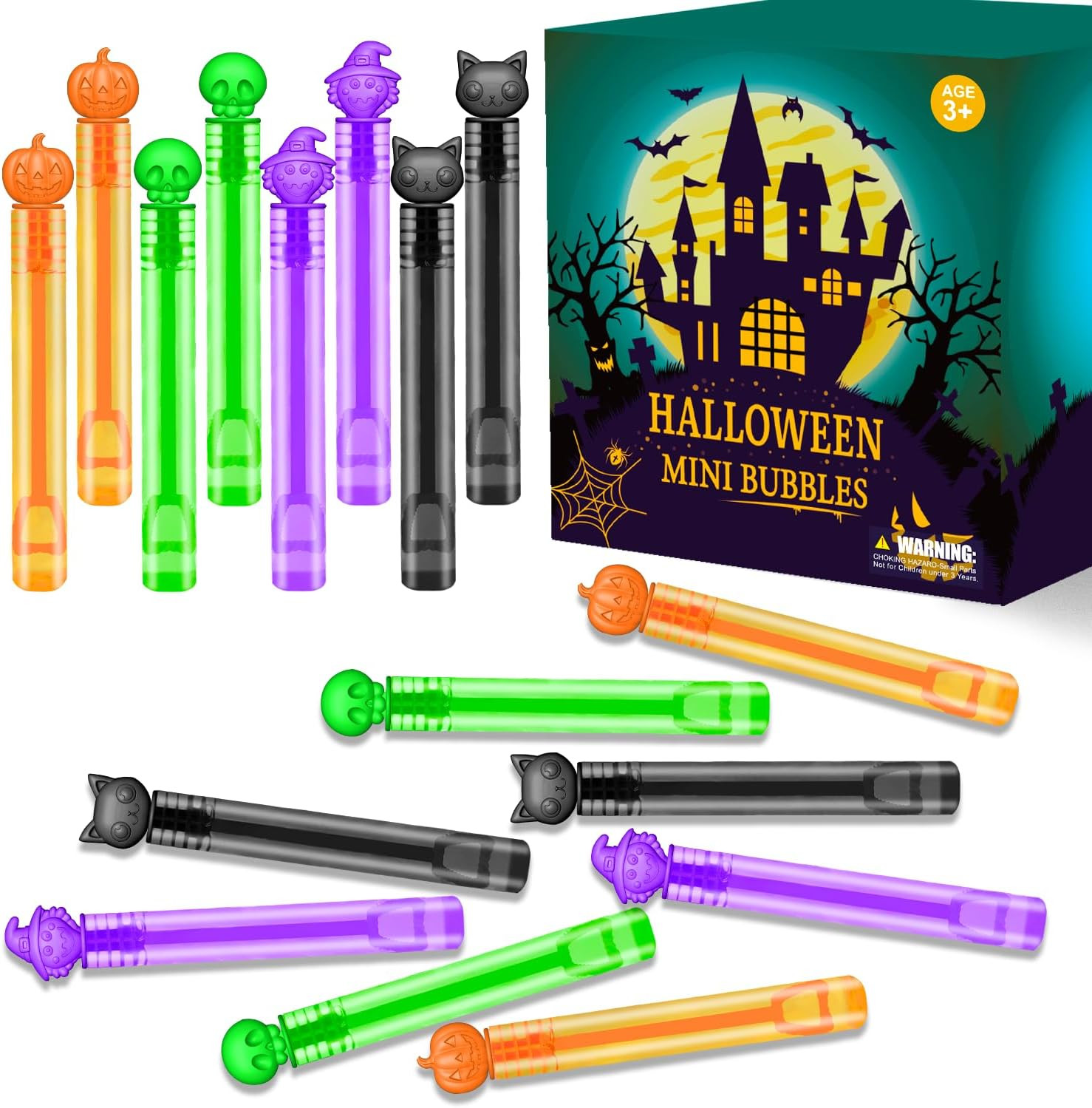 Halloween Treats Non Candy for Toddlers 24-300 PCS, Mini Bubble Wands Prizes Toys Gifts Bags for Kids, Small Halloween Birthday Classroom Party Basket Goody Bag Stuffer Trinkets Stuff for Boys Girls | Amazon (US)
