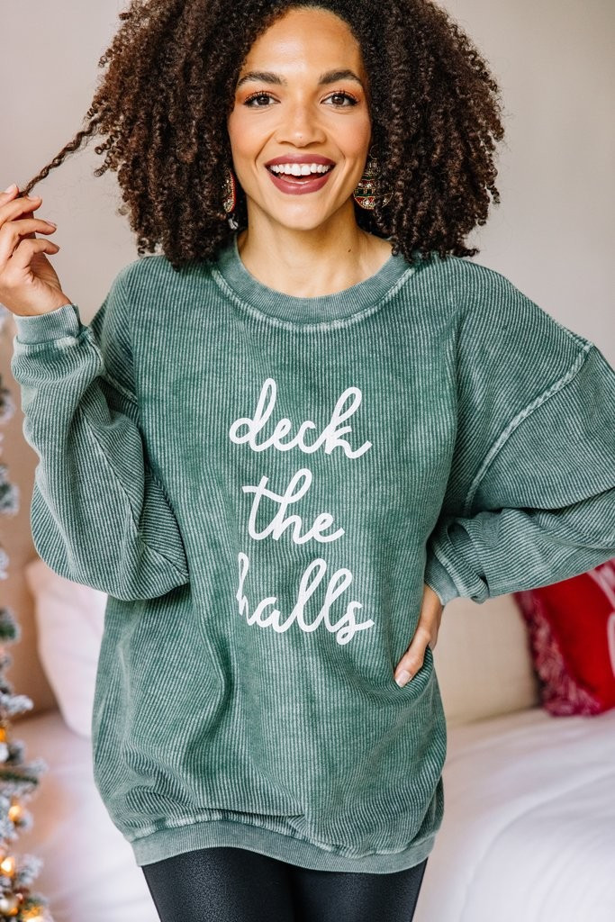 Deck The Halls Green Corded Graphic Sweatshirt | The Mint Julep Boutique