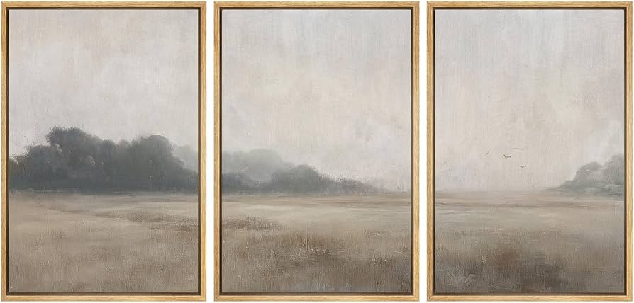 MUDECOR Framed Wall Art Print Set Serene MeadowTranquil Landscape with Foggy Fields and Distant T... | Amazon (US)