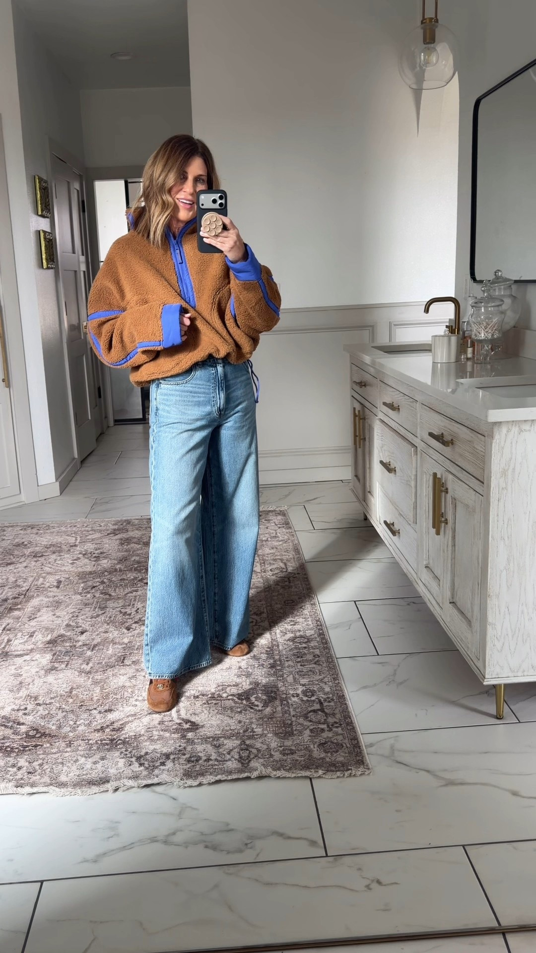 I’m in a small pullover 
Jeans size 27
Use code holiday on jean for an extra 40% off sale price 

#LTKootd #LTKOver40 #LTKSaleAlert