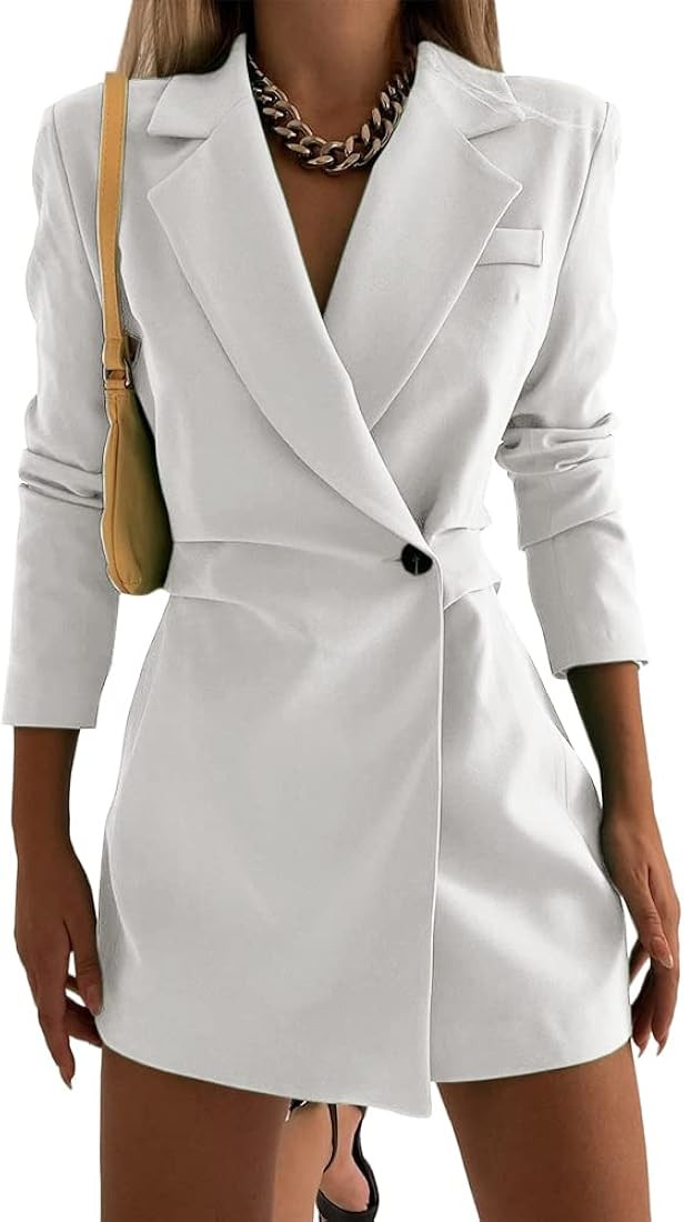 Hdieso Women's Elegant Blazers Dress Long Sleeve Button Down Work Office Jackets Long Blazer | Amazon (US)