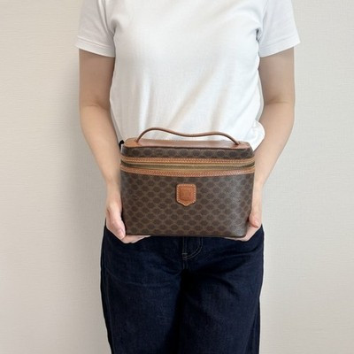 CELINE Vintage Macadam Vanity Bag Handbag Purse Cosmetic Pouch Brown | eBay US