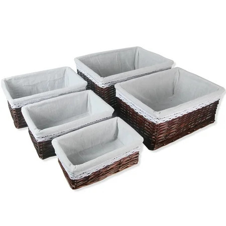 5PCS Wicker Storage Basket Handmade Organizing Wicker Baskets with Linings for Shelves Bathroom Bedr | Walmart (US)