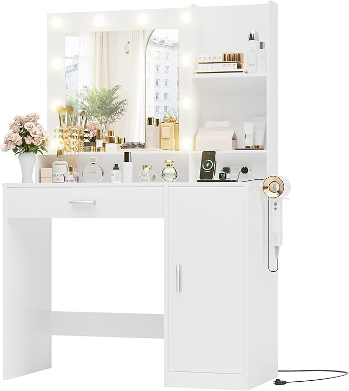 JUMMICO Vanity Desk with Mirror and Lights, Makeup Vanity Desk Table with Drawers and Cabinet, 3 ... | Amazon (US)