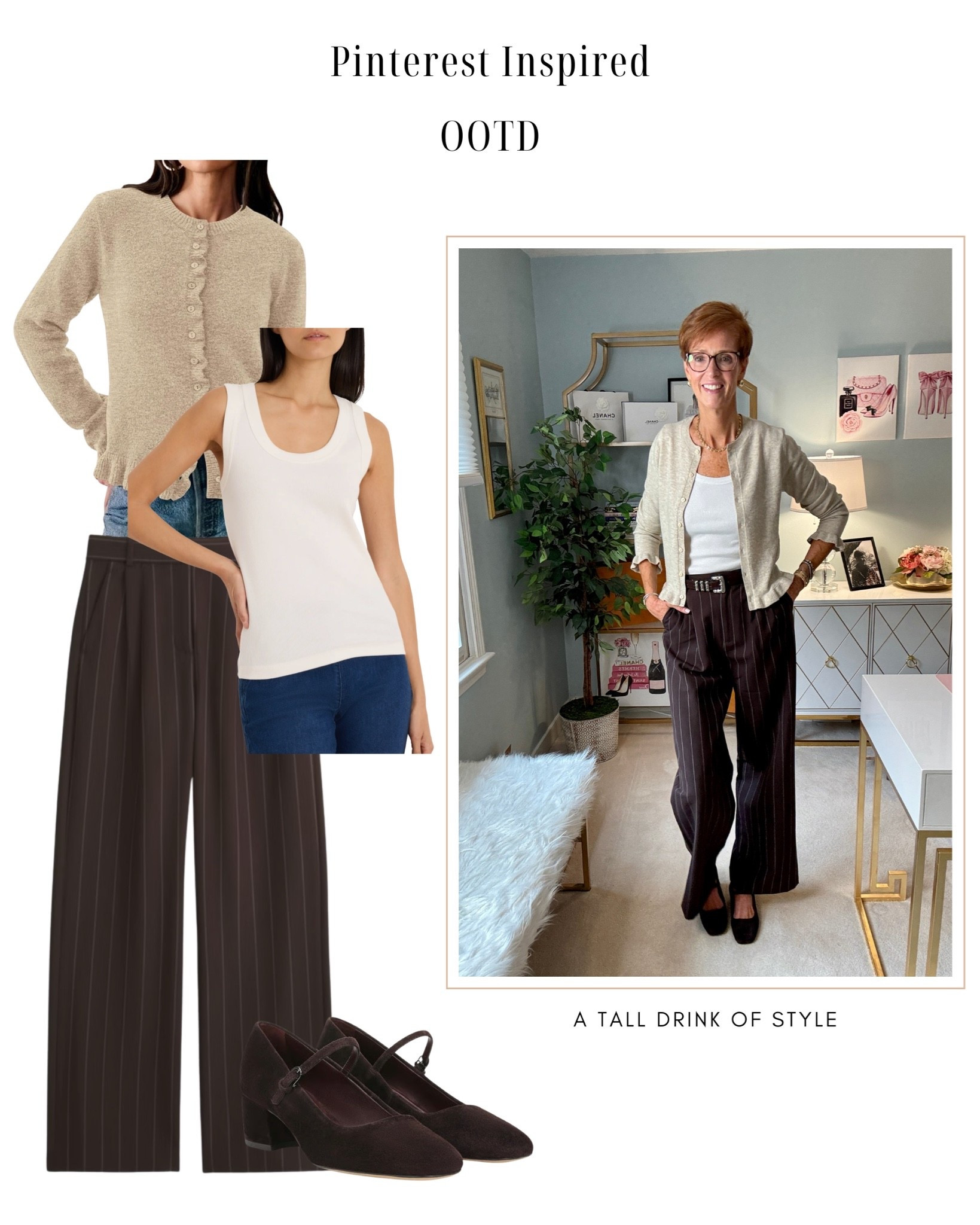 A Pinterest inspired ootd ft Abercrombie pinstripe pants! 

fashion over 50, over 50 stylish outfits, fall fashion, fall outfit ideas, fall fashion 2026, ad, fall outfits, cute fall outfits, fall outfits 2026, fashion blog, style blog, tall fashion, tall girl outfits, tall style, beauty over 50, timeless classic outfits

#LTKootd #LTKOver40 #LTKTall