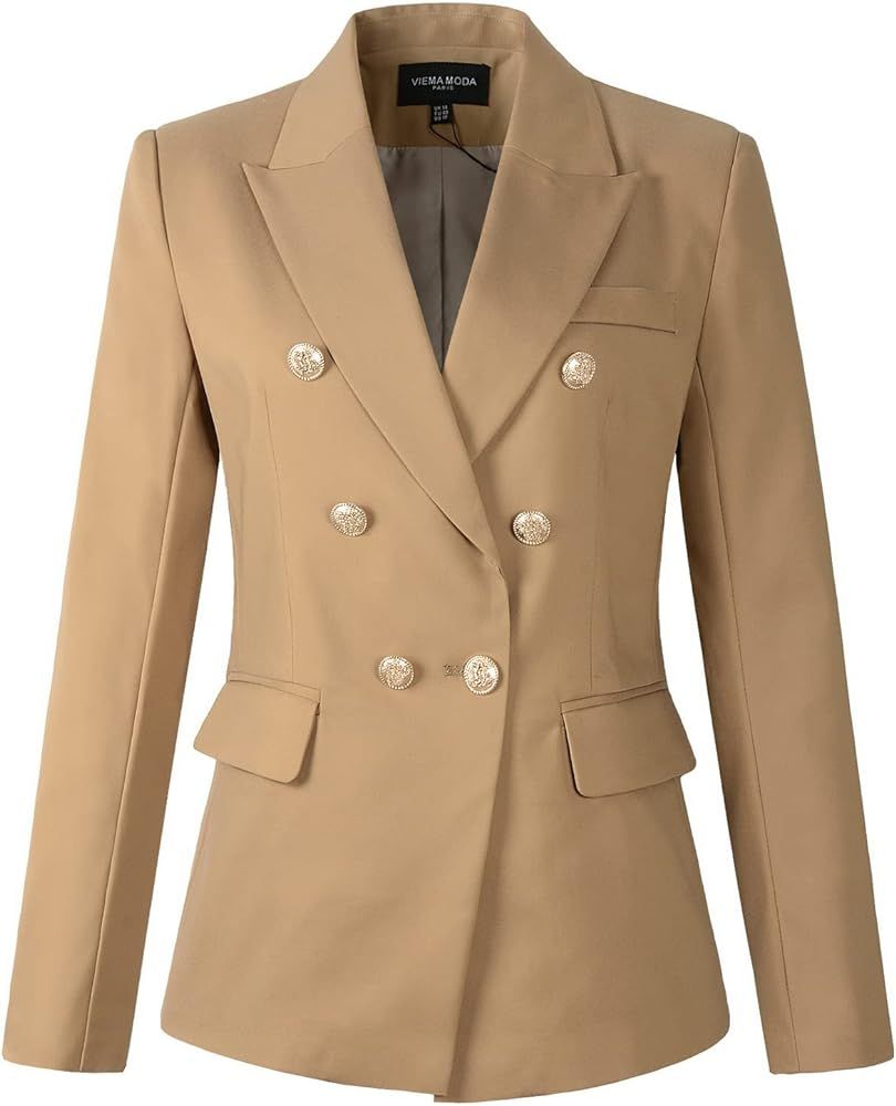 Womens Double Breasted Military Style Blazer Ladies Coat Jacket | Amazon (US)