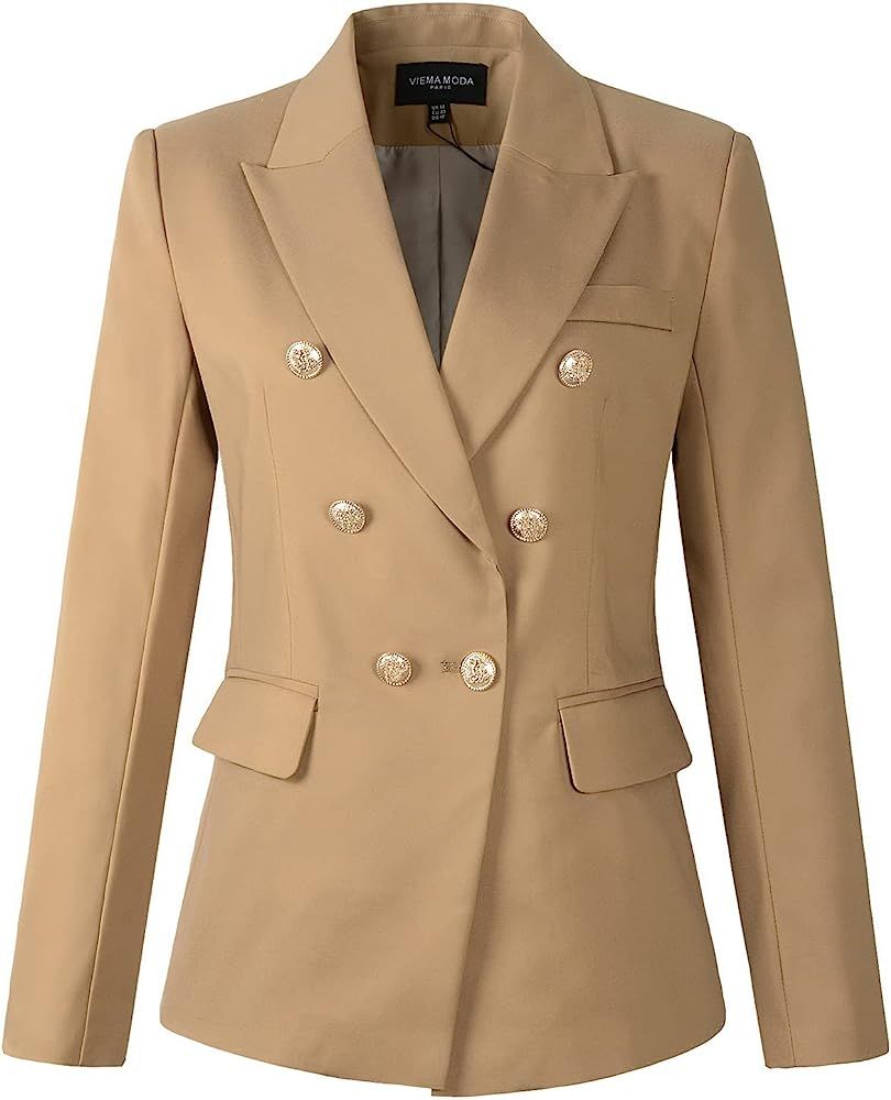 Womens Double Breasted Military Style Blazer Ladies Coat Jacket | Amazon (US)