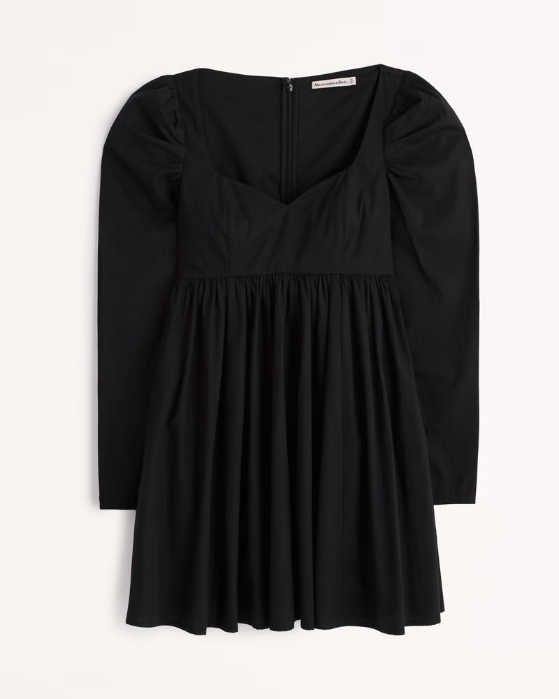 Women's Long-Sleeve Poplin Babydoll Mini Dress | Women's Dresses & Jumpsuits | Abercrombie.com | Abercrombie & Fitch (US)