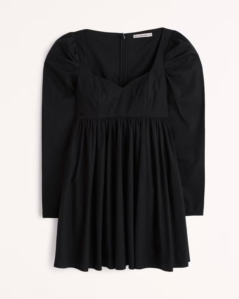 Long-Sleeve Poplin Babydoll Mini Dress | Abercrombie & Fitch (US)