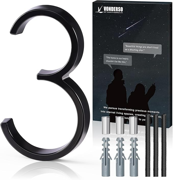 VONDERSO 5 Inch Floating House Numbers for Outside, Modern Metal Anti-Rust Address Numbers（3）... | Amazon (US)