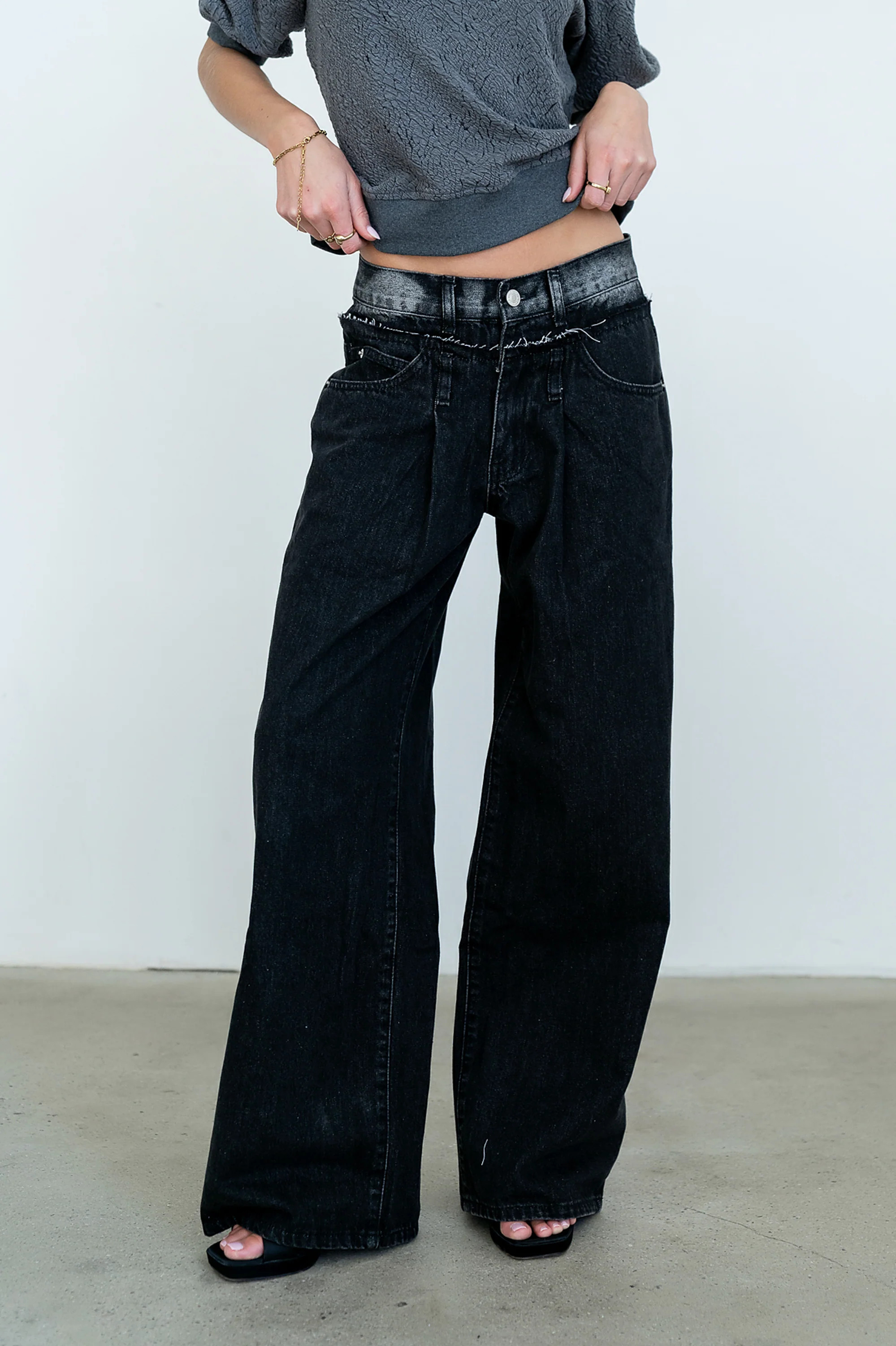 Arabella Wide Leg Jeans in Washed Black | Böhme US
