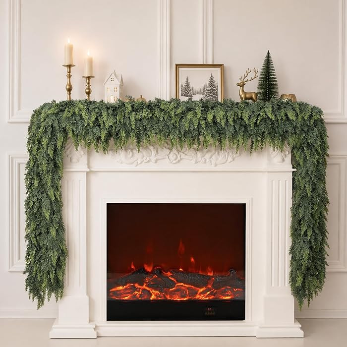 2PCS 9FT Artificial Cedar Garland Real Touch for Christmas Decoration | Amazon (US)