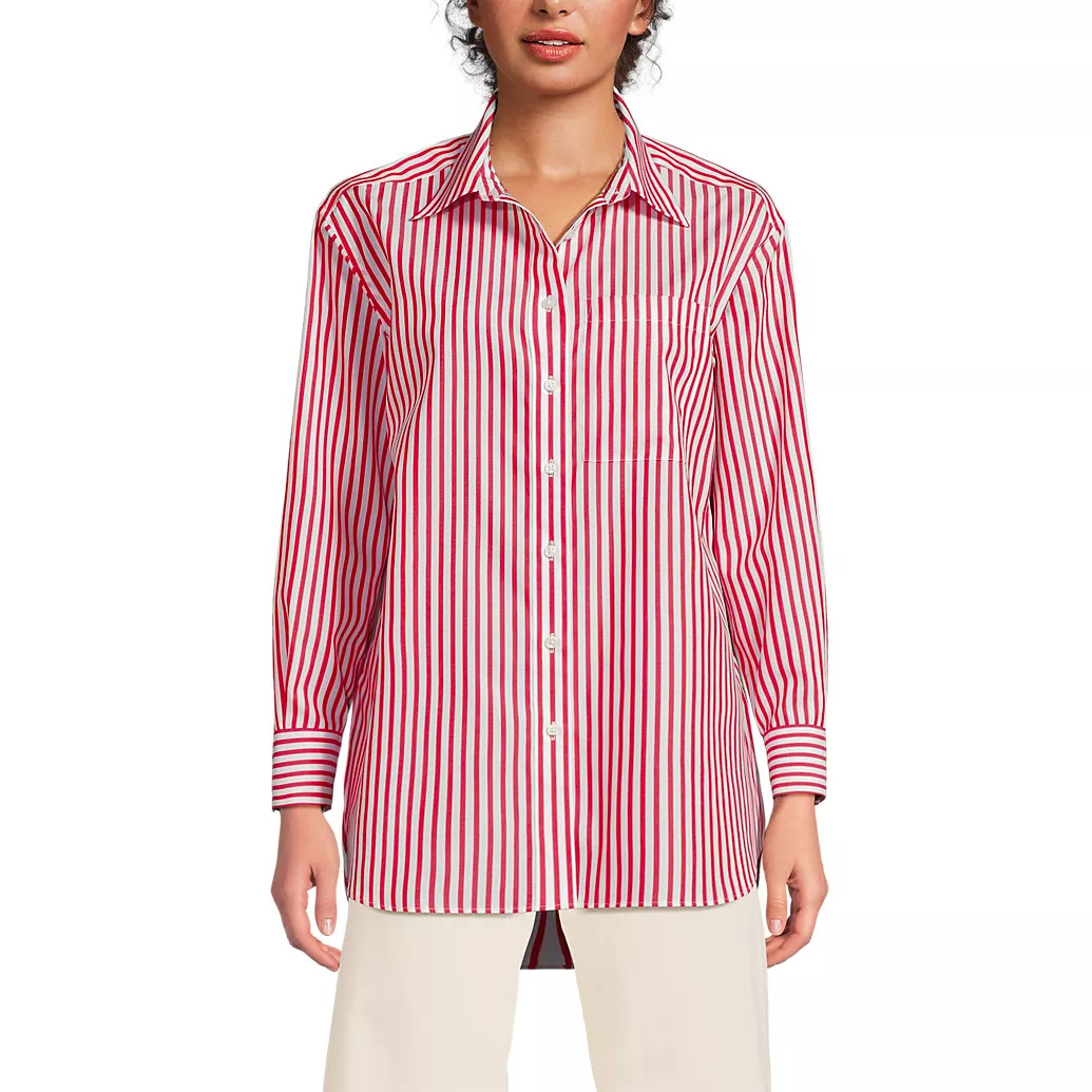 Women's Oversized No Iron Tunic with Statement Collar Shirt | Lands' End (US)