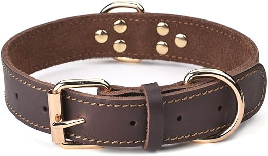 DAIHAQIKO Leather Dog Collar Genuine Leather Alloy Hardware Double D-Ring 3 Best for Medium Large... | Amazon (US)