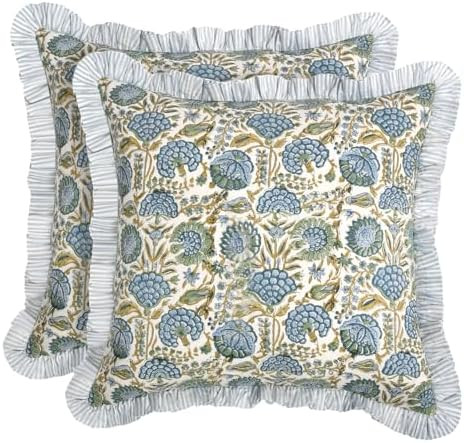 Ridhi Block Print Asparagus Green Throw Pillow Cover 18" x 18" (Pack of 2) Decorative Cushion Cov... | Amazon (US)