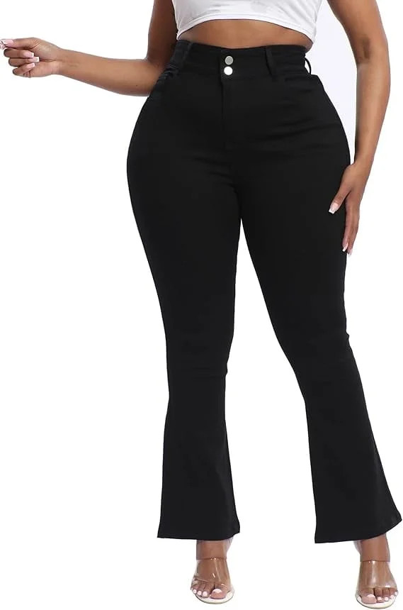 Gocolloa Plus Size Jeans Bootcut Stretchy for Women High Waisted Modern Curvy Flare Trouser Jean ... | Walmart (US)