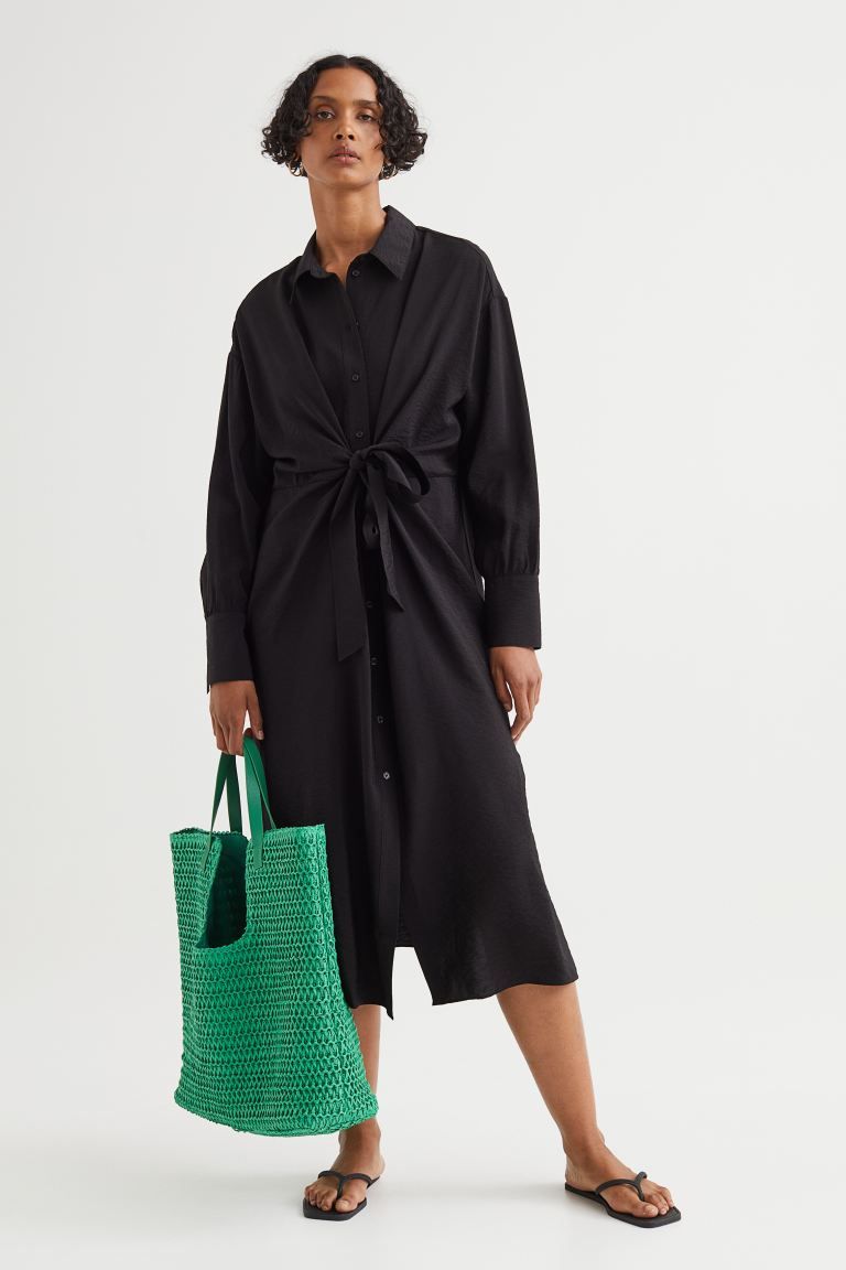 Conscious choice  Calf-length dress in a woven viscose blend. Collar, buttons at front, yoke at b... | H&M (US + CA)