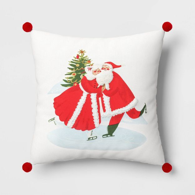 Dancing Santa Embroidered Square Christmas Throw Pillow with Pom Pom Red/Blue - Threshold™ | Target