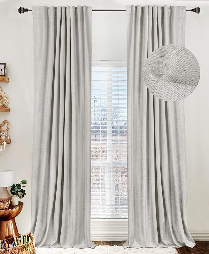 100% Blackout Shield Linen Blackout Curtains for Bedroom 84 Inches Long, Back Tab/Rod Pocket Livi... | Amazon (US)