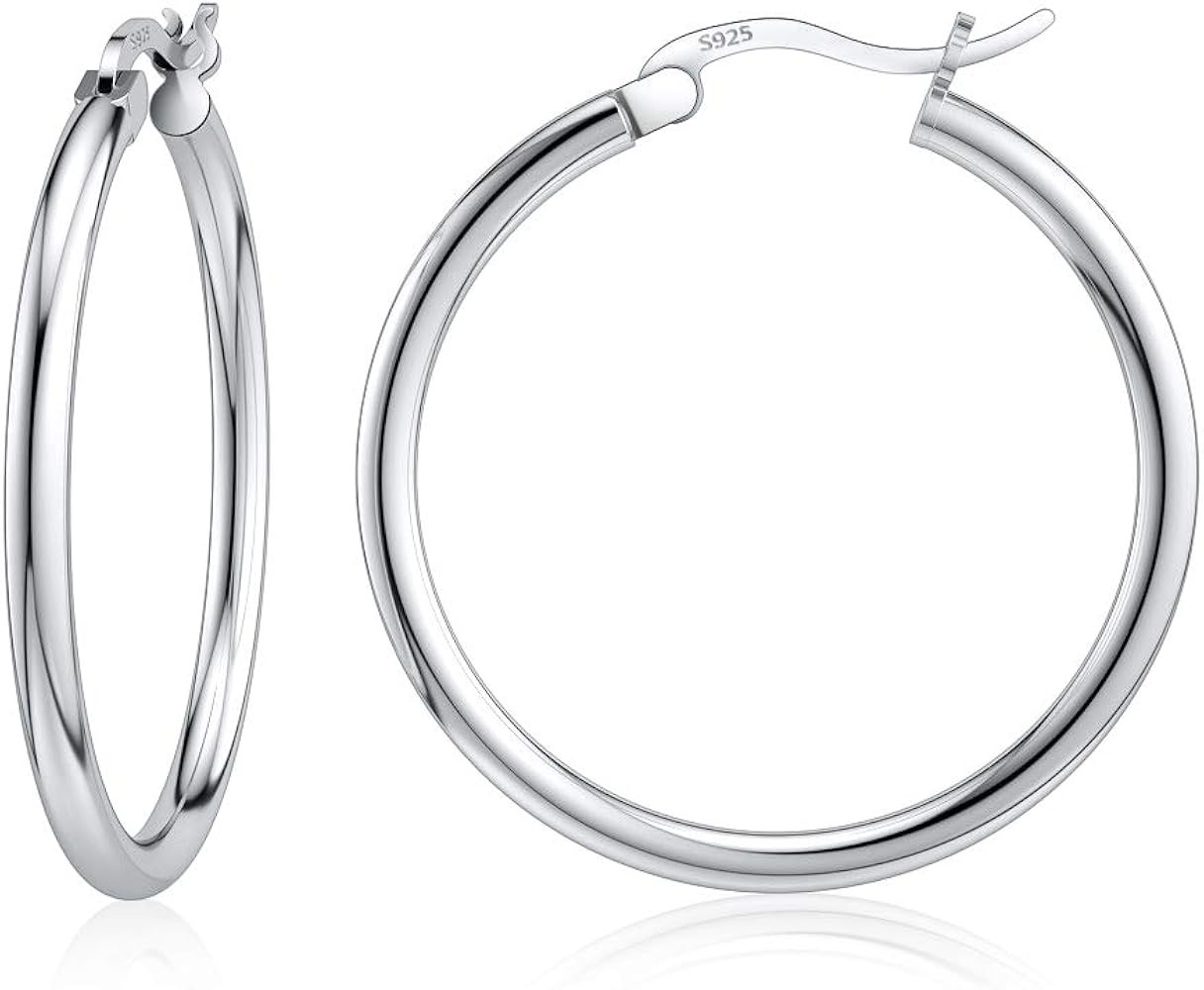 JIAYIQI Sterling Silver Hoop Earrings 18K White Gold Plated Silver Circle Endless Earrings Hoops ... | Amazon (US)