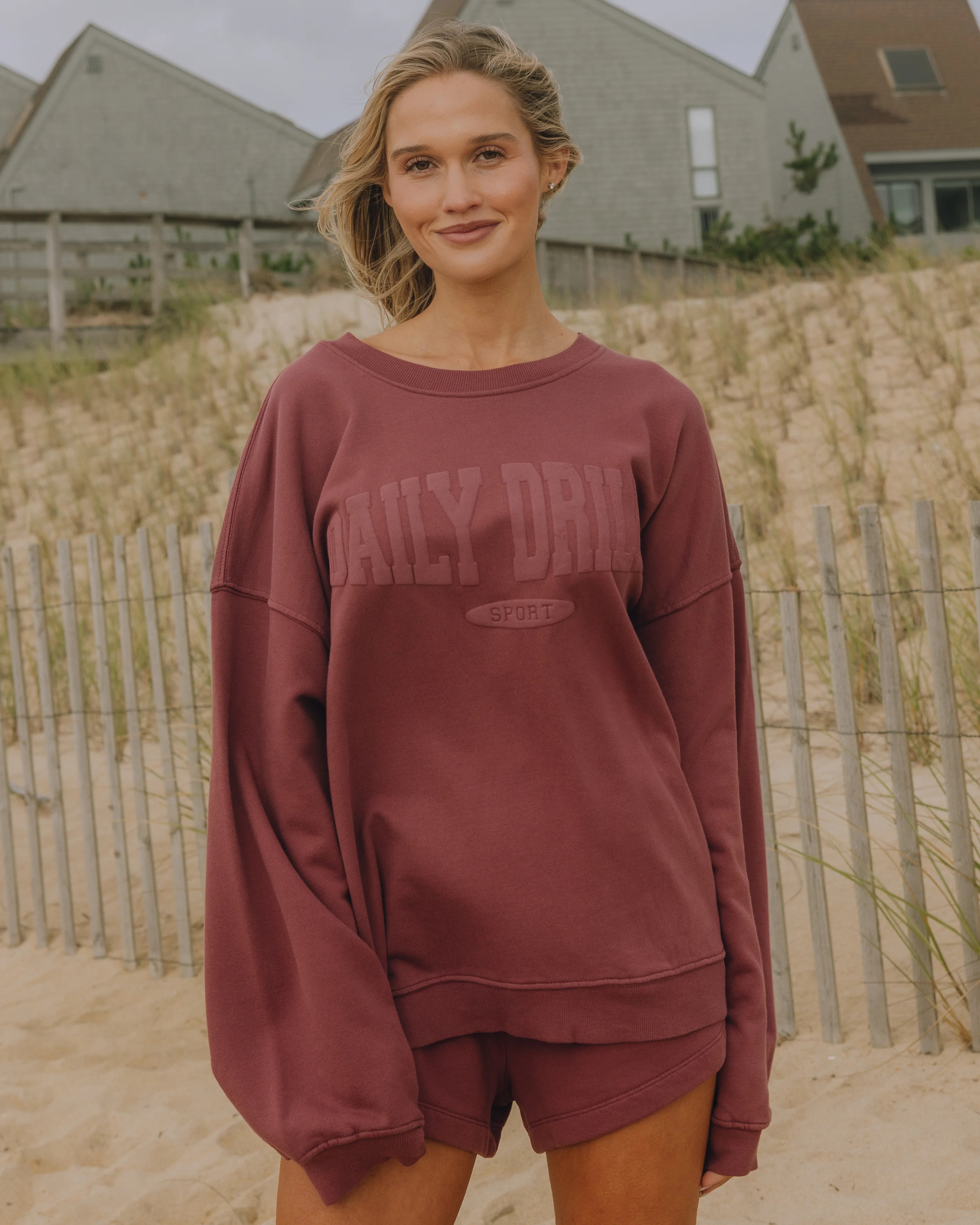 Oversized Sport Crew - Wine with Monochrome Patch | Daily Drills LLC