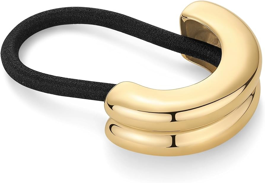 PAVOI 14K Yellow Gold Double Arch Waterproof Chunky Metal Hair Band Ponytail Holders for Women - ... | Amazon (US)