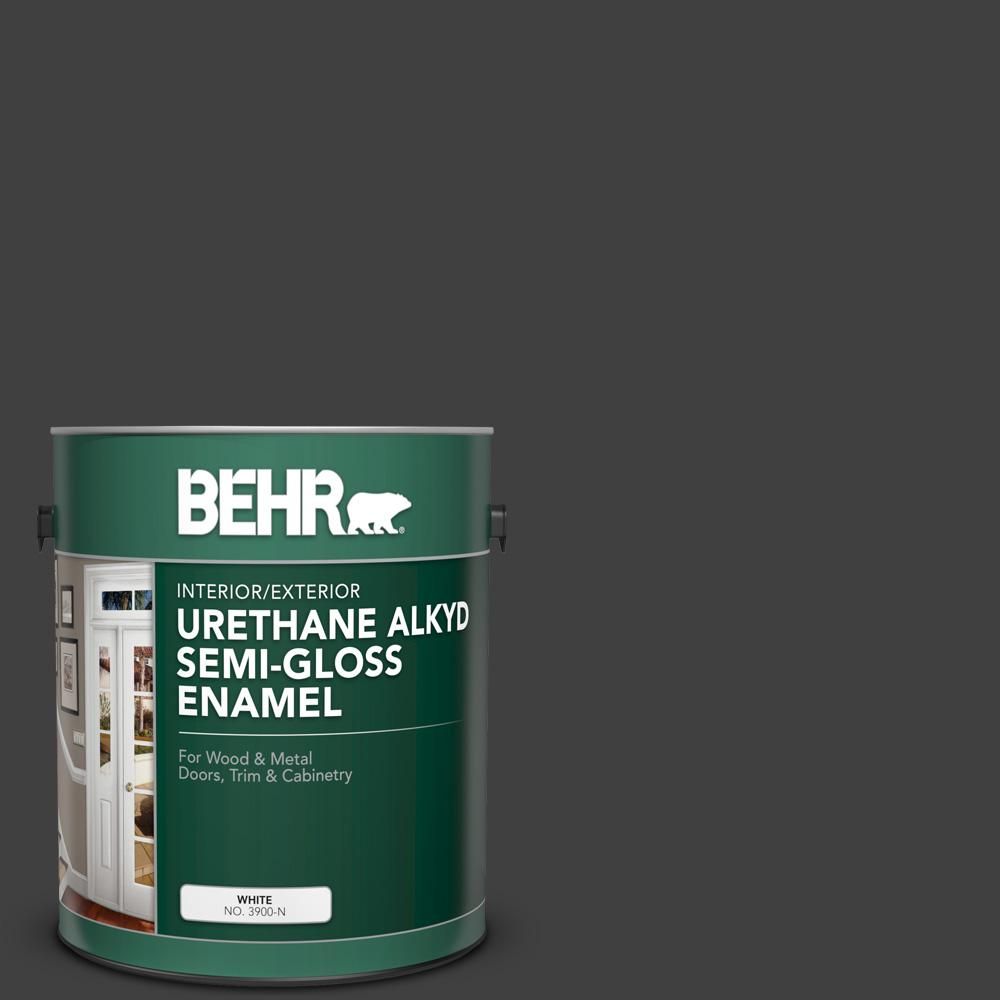 1 gal. #1350 Ultra Pure Black Urethane Alkyd Semi-Gloss Enamel Interior/Exterior Paint | The Home Depot