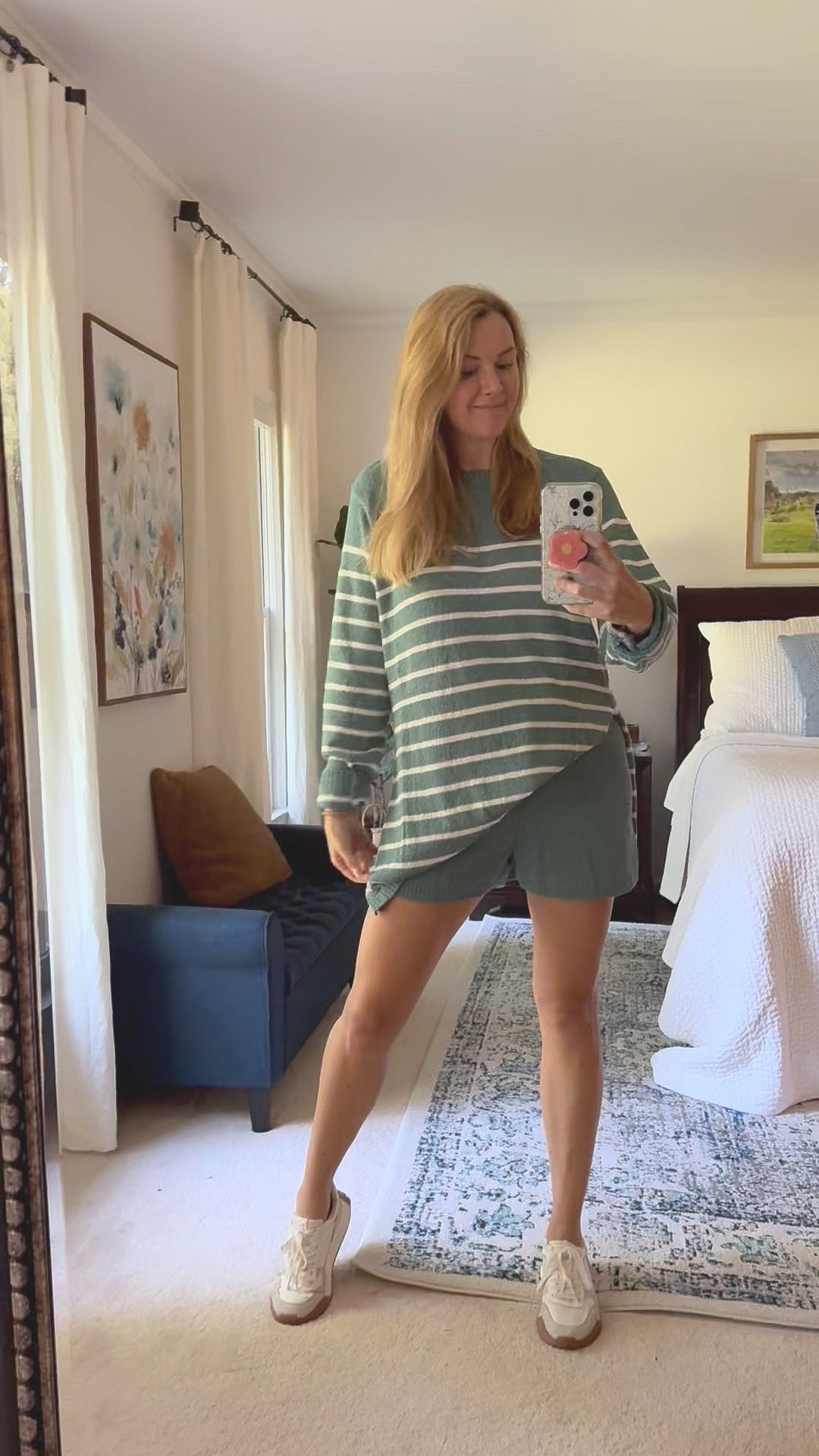 Long sleeve and shorts matching set - an Amazon find with free people vibes! Thinking I should get a pants version for fall. I love this set for work from home days