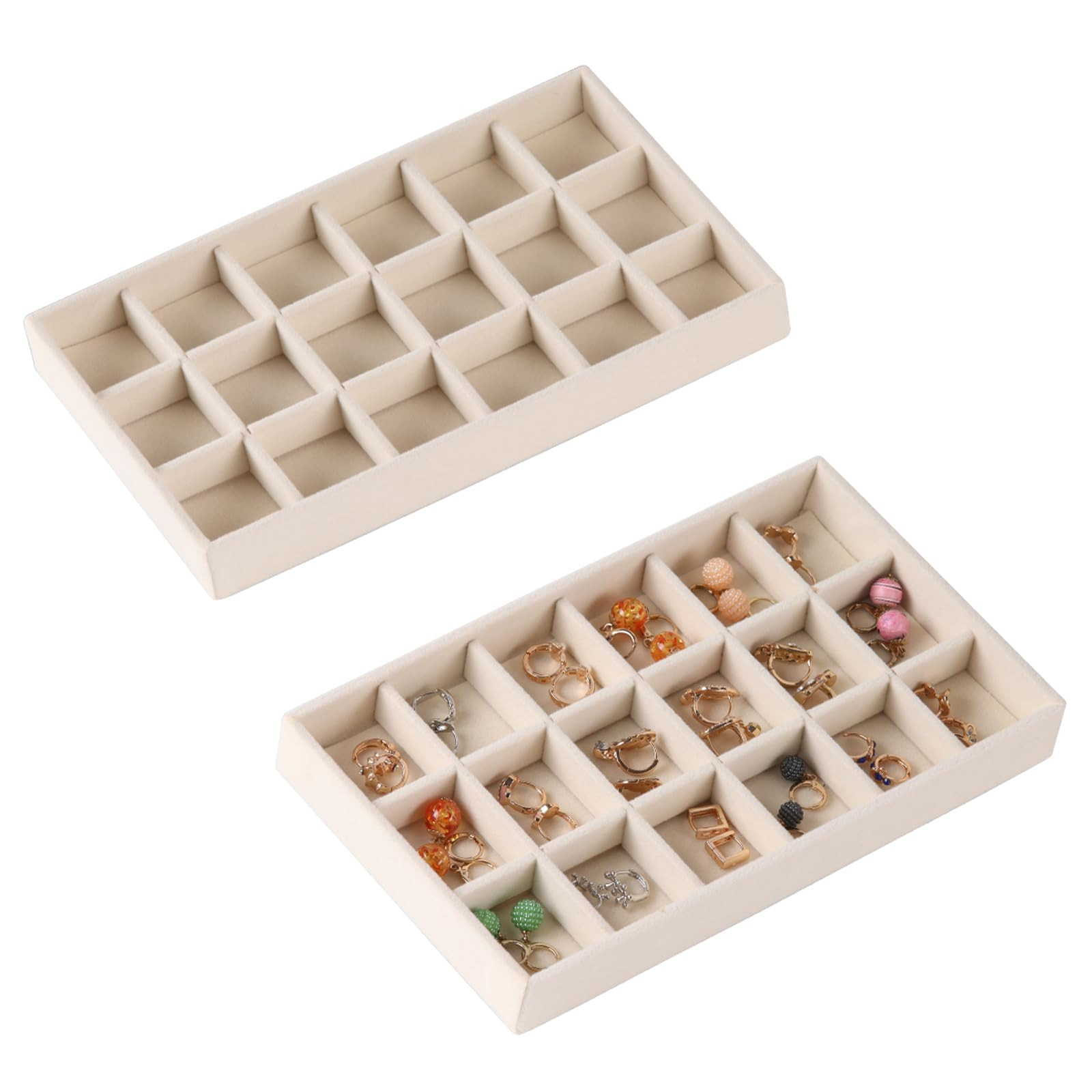 1 Pcs Stackable Jewelry Organizer Stackable Trays,Jewelry Drawer Inserts Container Display Case Storage for Earring Necklace Rings Bracelet Watch with Removable Dividers-Beige | Amazon (US)