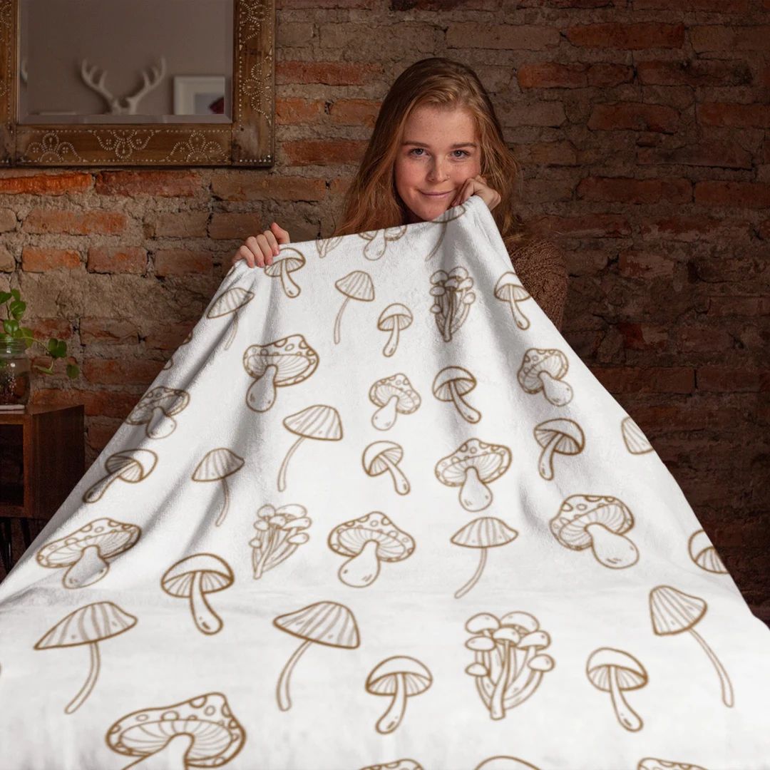 Mushroom Blanket| Cottagecore Blanket| Mushroom Bedding| Fleece Blanket| Mushroom Lovers Gift| Ve... | Etsy (US)