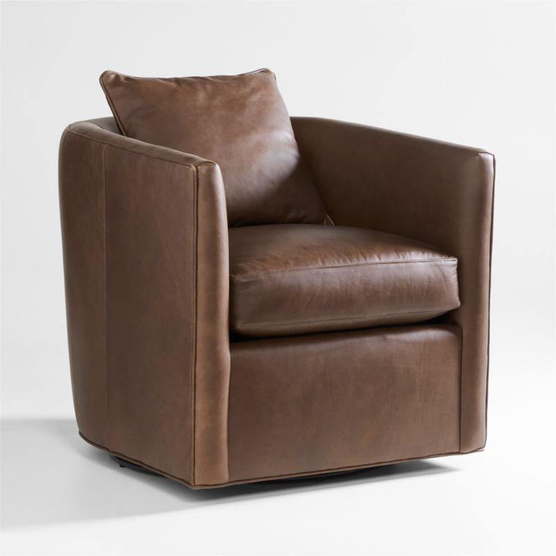 Drew Small Leather Swivel Accent Chair + Reviews | Crate & Barrel | Crate & Barrel