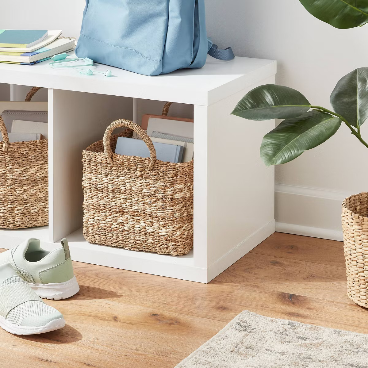 Woven Rectangular Seagrass and Palm Leaf Striped Basket - Brightroom™ | Target