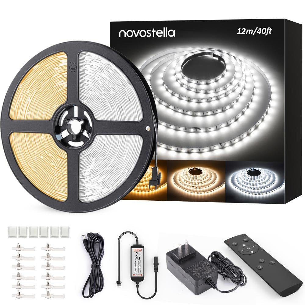 Novostella 40ft Tunable White LED Strip Light 1344 LEDs Dimmable 3000K-6500K 24V Remote Flexible ... | Amazon (US)