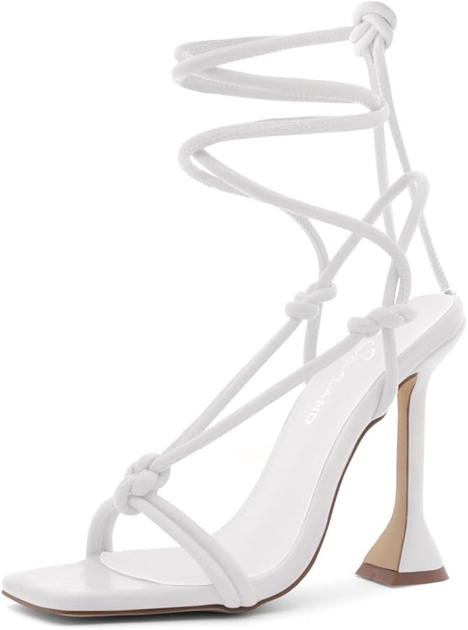 Shoe Land SL-Melody Women's Lace-Up Heels, Dressy Strappy High Heel Sandals, Square Open Toe with... | Amazon (US)
