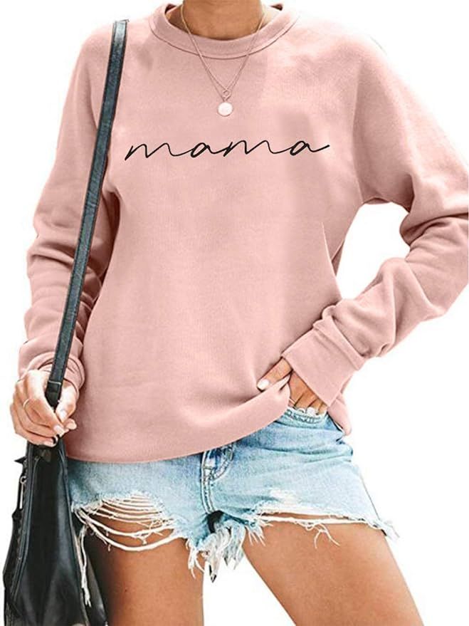 Womens Crewneck Sweatshirt Mama Letter Print Long Sleeve Loose Fashion Pullover Top | Amazon (US)