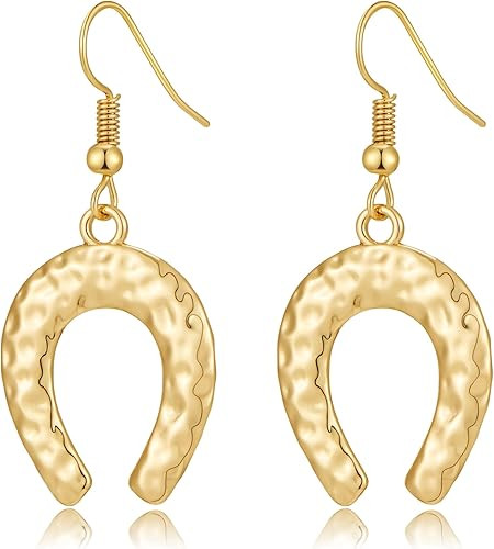 Hammered Horseshoe Dangle Earrings 14k Gold Plated Vintage Western Textured Lucky Symbol Geometri... | Amazon (US)