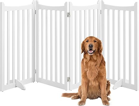 Yaheetech 36" H Extra Tall Freestanding Pet Gate 4-Panel Wooden Dog Fence with 2 Support Feet Fol... | Amazon (US)