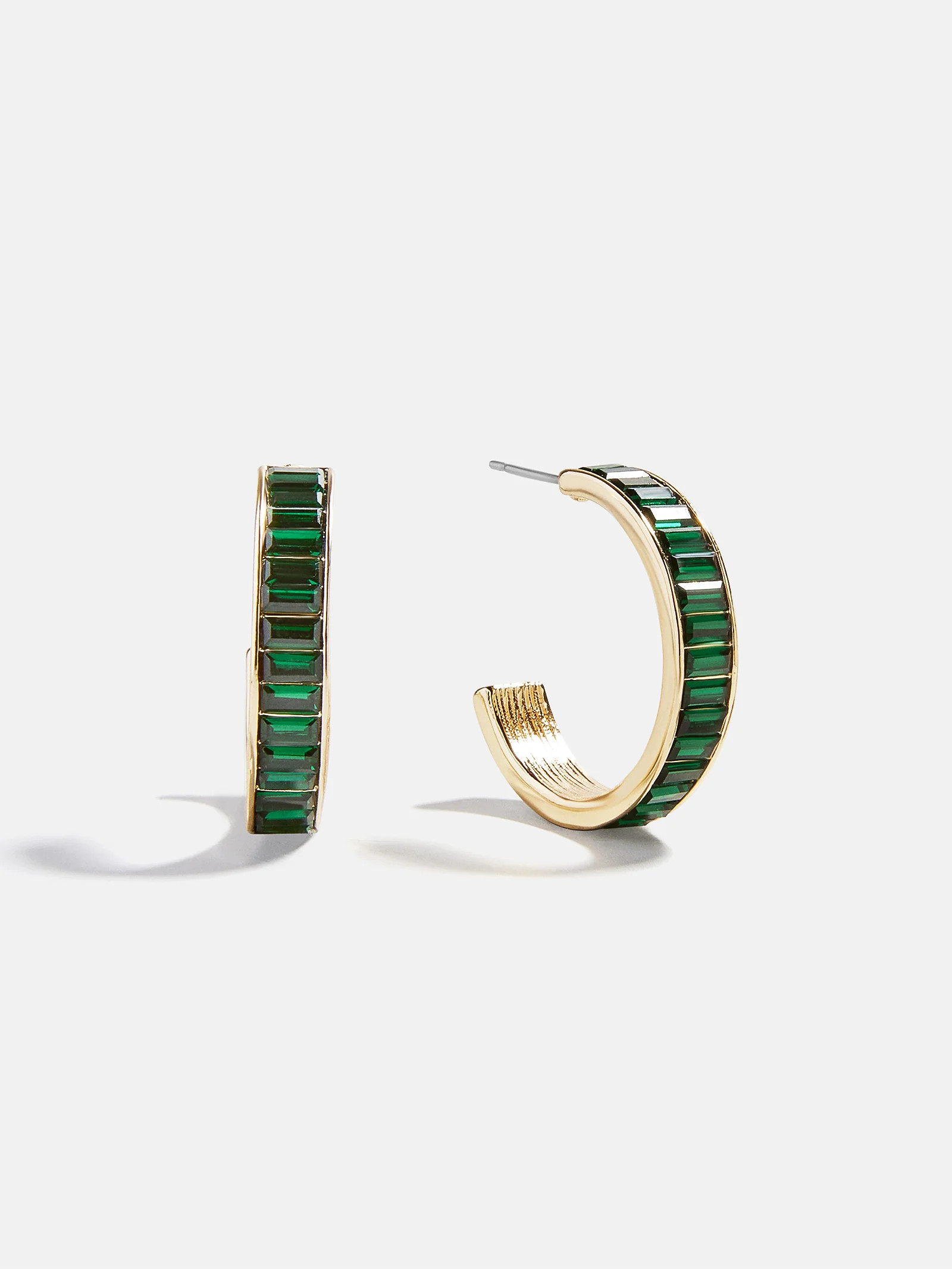 Game Day Baguette Hoop Earrings - Green | BaubleBar